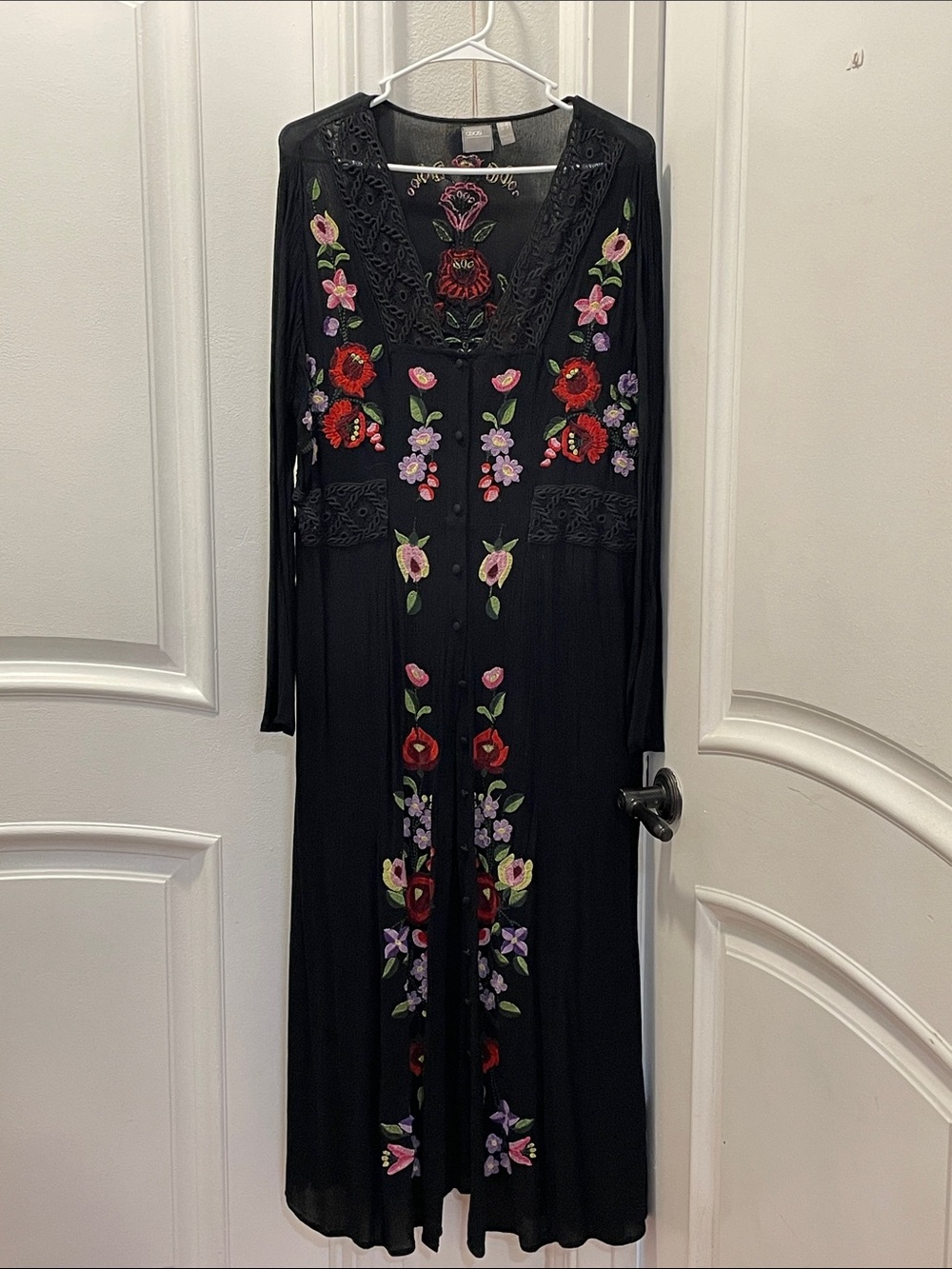 ASOS Black Long Sleeve Floral Embroidered Maxi Dress